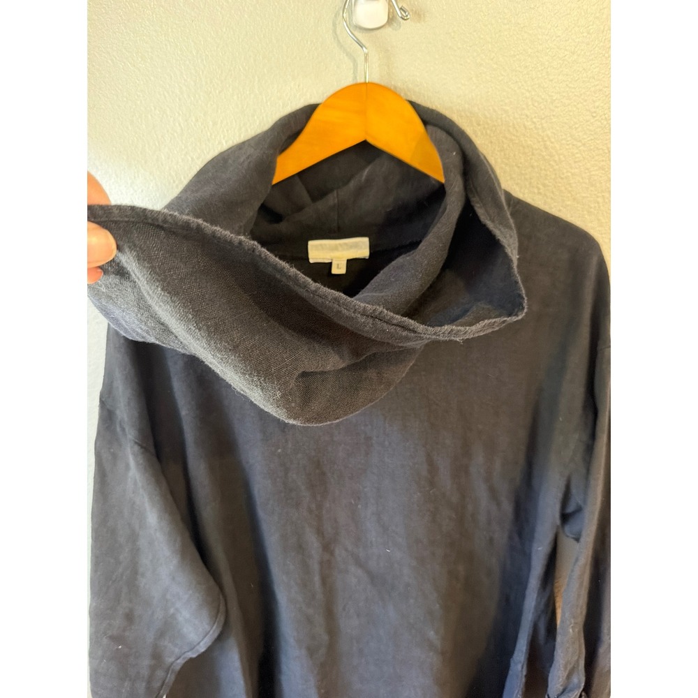Bryn Walker Tunic Women Large Black Linen Cowl Neck Asymmetric Lagenlook Top - Picture 3 of 10